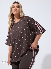 Yours Curve Brown Polka Dot Active T-Shirt - Image 1 of 7