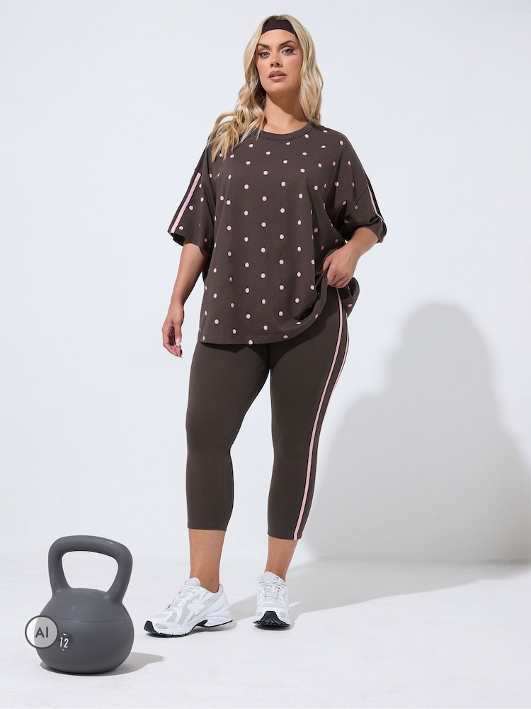 Yours Curve Brown Polka Dot Active T-Shirt - Image 2 of 7 Yours Curve Brown Polka Dot Active T-Shirt - Image 2 of 7