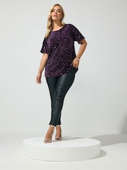 Yours Curve Purple Sequin Velvet T-Shirt - Image 2 of 6