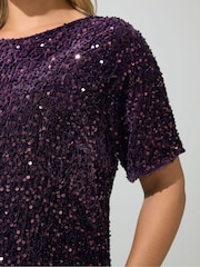 Yours Curve Purple Sequin Velvet T-Shirt - Image 3 of 6