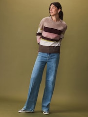 Neutral and Pink Stripe - Premium Pullover aus 100 % Lammwolle mit Strickmuster und Rundhalsausschnitt - Image 2 of 7