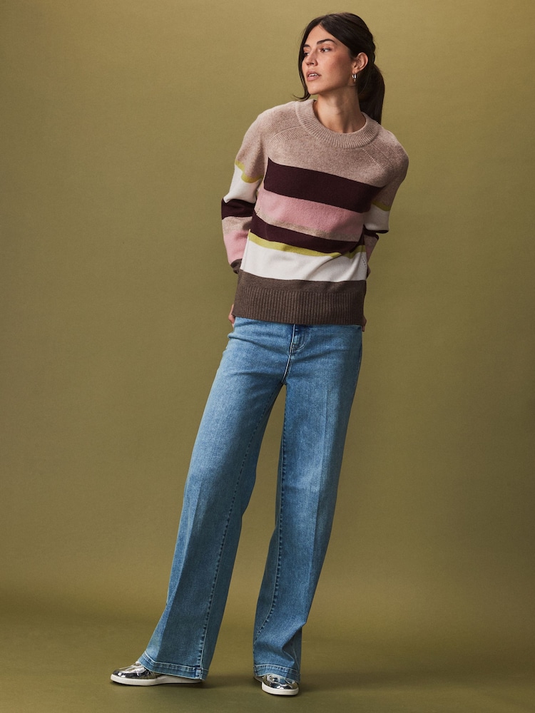 Neutral and Pink Stripe - Premium Pullover aus 100 % Lammwolle mit Strickmuster und Rundhalsausschnitt - Image 2 of 7