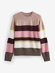Neutral and Pink Stripe - Premium Pullover aus 100 % Lammwolle mit Strickmuster und Rundhalsausschnitt - Image 6 of 7