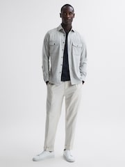 Reiss Soft Grey Melange Chaser Button Through Twin Pocket Overshirt - Image 3 of 5