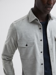 Reiss Soft Grey Melange Chaser Button Through Twin Pocket Overshirt - Image 4 of 5