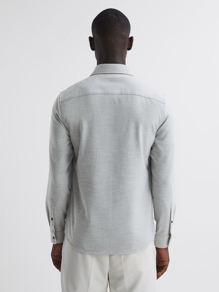 Reiss Soft Grey Melange Chaser Button Through Twin Pocket Overshirt - Image 5 of 5
