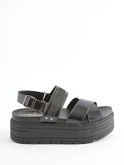Black Extra Wide Fit Chunky Wedge Sandals - Image 2 of 6