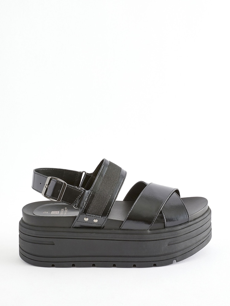 Black Extra Wide Fit Chunky Wedge Sandals - Image 2 of 6
