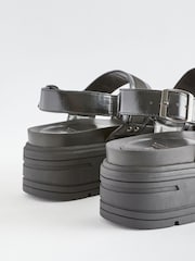 Black Extra Wide Fit Chunky Wedge Sandals - Image 3 of 6