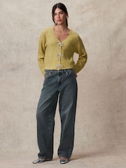 Yellow Sparkle Bow Button Cable Knitted Cardigan - Image 2 of 6