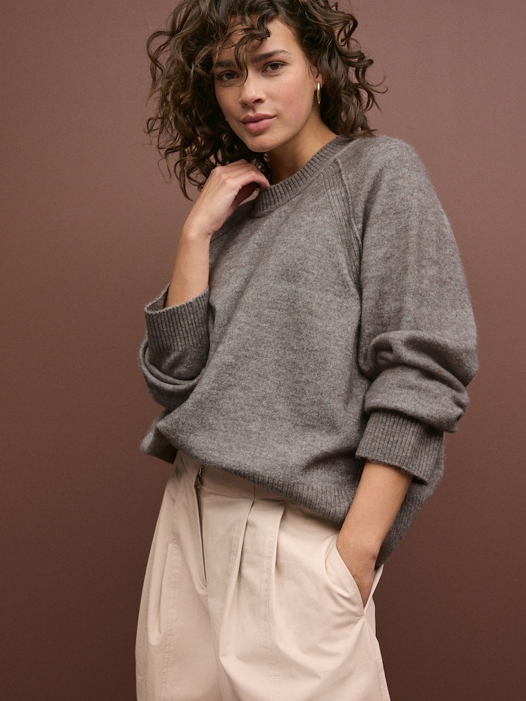 Neutral Mole Seam Detail Crew Neck Jumper With Wool - Image 1 of 7