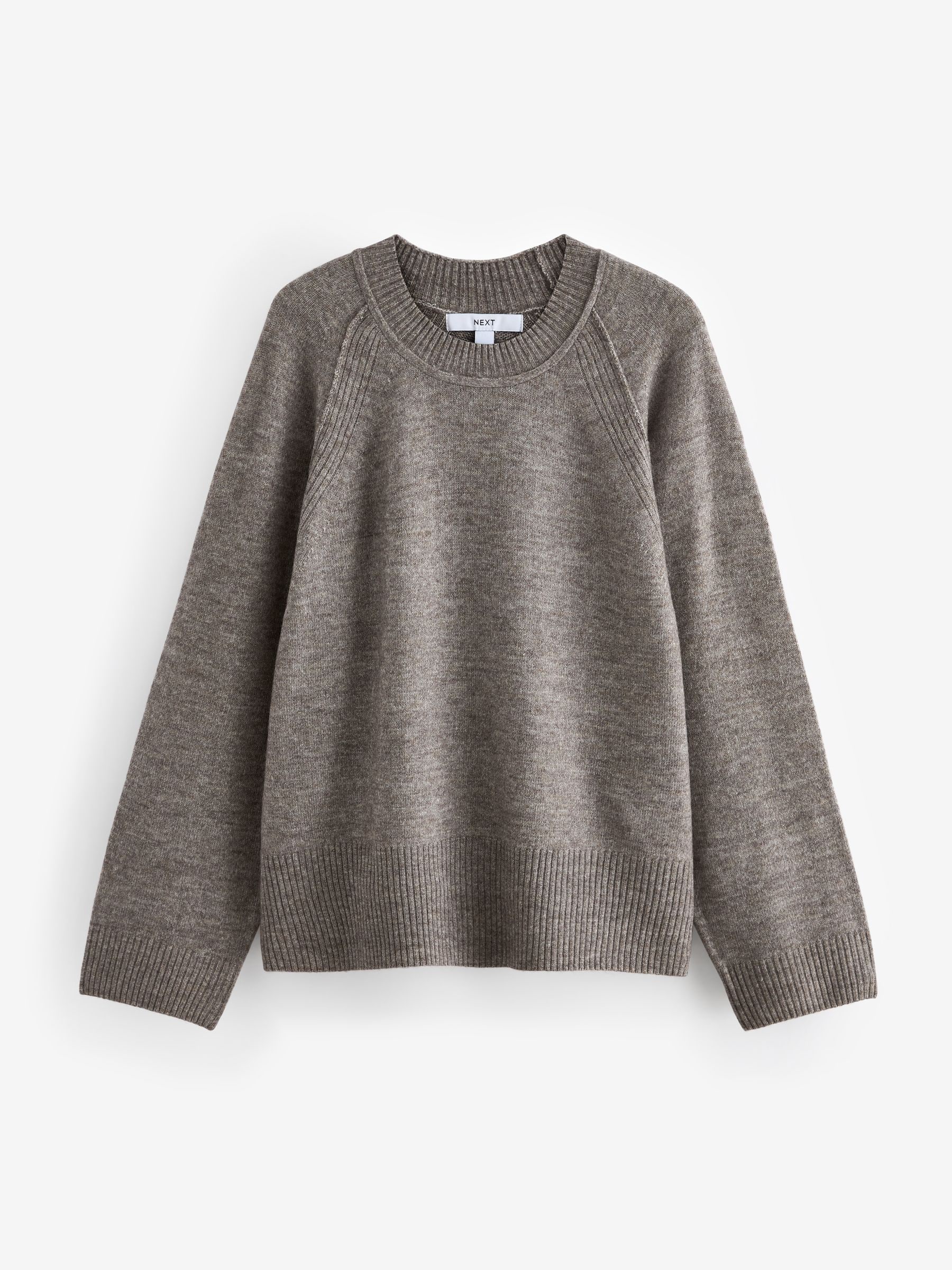 Buy Neutral Mole Seam Detail Crew Neck Jumper With Wool from the