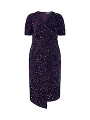 Yours Curve Purple London Sequin Velvet Wrap Maxi Dress - Image 5 of 6
