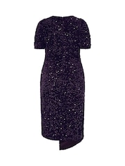 Yours Curve Purple London Sequin Velvet Wrap Maxi Dress - Image 6 of 6