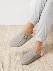 Grey Suede Clog Mule Slippers - Image 1 of 10