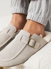 Grey Suede Clog Mule Slippers - Image 2 of 10