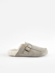 Grey Suede Clog Mule Slippers - Image 4 of 10