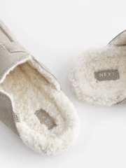 Grey Suede Clog Mule Slippers - Image 9 of 10