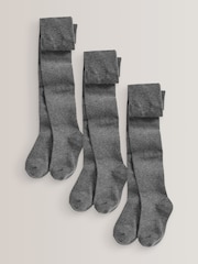 Grey Regular Length 3 Pack Cotton Rich School Tights - Image 1 of 2