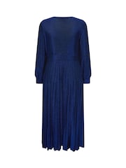 Yours Curve Blue London Metallic Pleated Knot Dress - Image 6 of 6