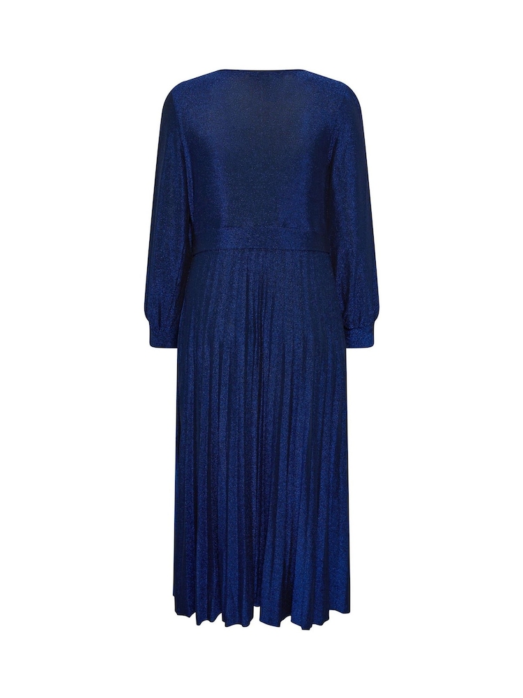 Yours Curve Blue London Metallic Pleated Knot Dress - Image 6 of 6