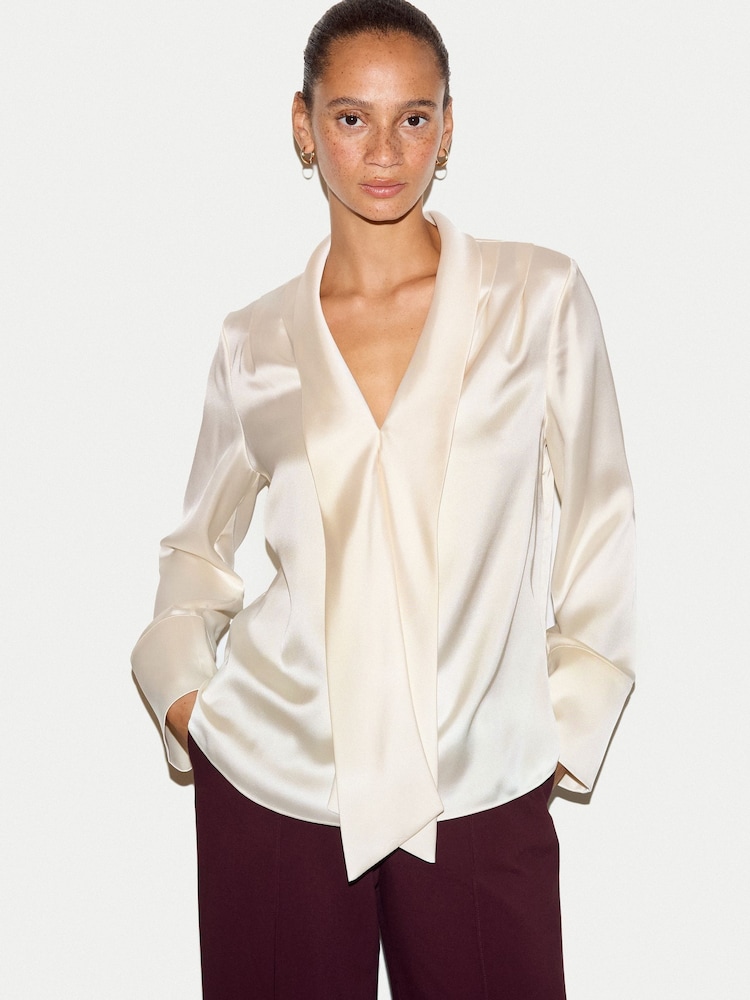 乳白色 - Jigsaw Satin Drape Neckline Blouse - 圖片 1/6