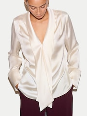 乳白色 - Jigsaw Satin Drape Neckline Blouse - 圖片 2/6