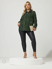 Yours Curve Green London Jacquard Textured Stripe Shirt - Image 2 of 6