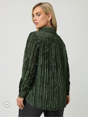 Yours Curve Green London Jacquard Textured Stripe Shirt - Image 3 of 6