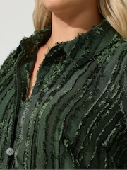 Yours Curve Green London Jacquard Textured Stripe Shirt - Image 4 of 6