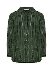 Yours Curve Green London Jacquard Textured Stripe Shirt - Image 5 of 6