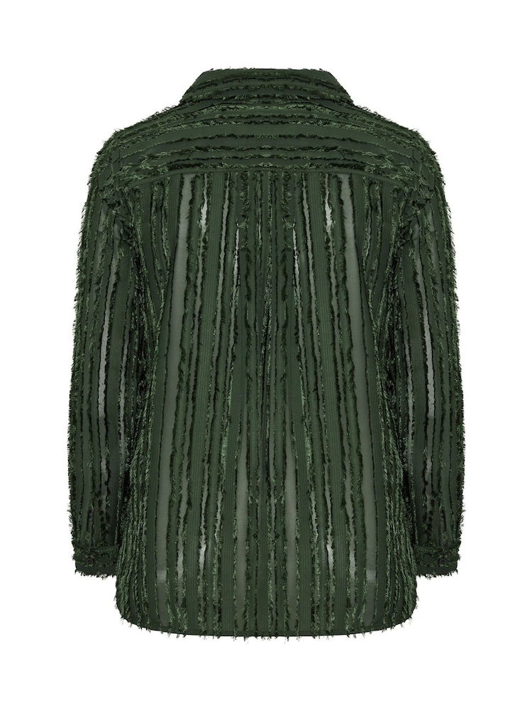 Yours Curve Green London Jacquard Textured Stripe Shirt - Image 6 of 6 Yours Curve Green London Jacquard Textured Stripe Shirt - Image 6 of 6