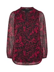 Yours Curve Red Frill Neck Floral Print Blouse - Image 6 of 7
