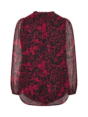 Yours Curve Red Frill Neck Floral Print Blouse - Image 7 of 7