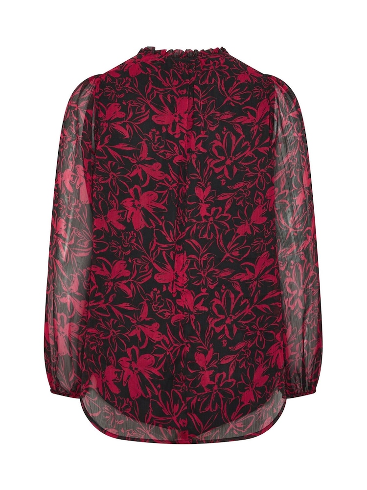 Yours Curve Red Frill Neck Floral Print Blouse - Image 7 of 7 Yours Curve Red Frill Neck Floral Print Blouse - Image 7 of 7
