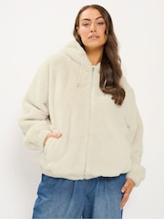 Yours Curve Faux Fur Zip Through Hooded Fleece - Imagem 1 de 6