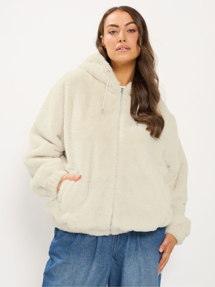 Yours Curve Faux Fur Zip Through Hooded Fleece - Imagem 1 de 6