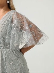 Yours Curve Silver London Celestial Sequin Mesh Maxi Dress - Image 4 of 6