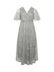Yours Curve Silver London Celestial Sequin Mesh Maxi Dress - Image 5 of 6