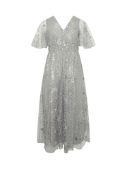 Yours Curve Silver London Celestial Sequin Mesh Maxi Dress - Image 6 of 6