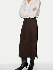 Jigsaw Brown Suede Maxi Split Skirt - Image 1 of 6