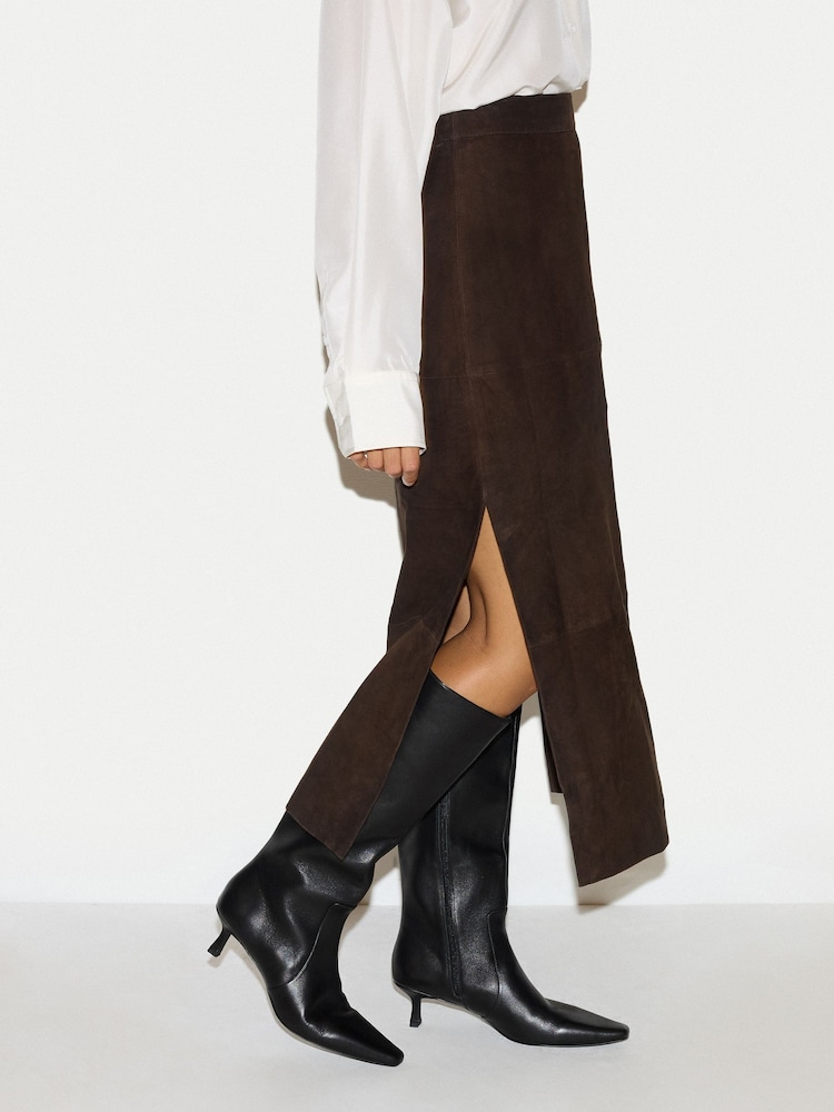 Jigsaw Brown Suede Maxi Split Skirt - Image 2 of 6