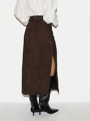 Jigsaw Brown Suede Maxi Split Skirt - Image 4 of 6