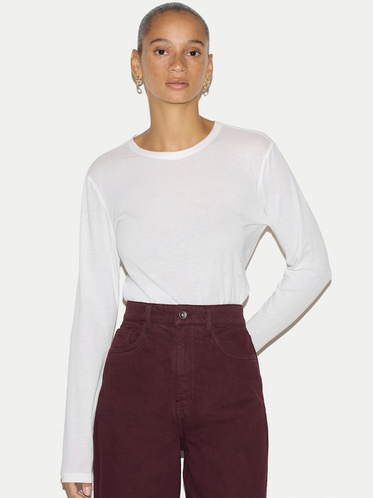 Jigsaw White Cotton Crew Neck Long Sleeve T-Shirt - Image 1 of 5 Jigsaw White Cotton Crew Neck Long Sleeve T-Shirt - Image 1 of 5