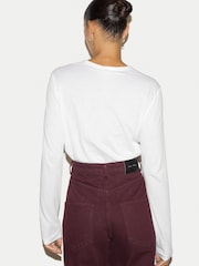 Jigsaw White Cotton Crew Neck Long Sleeve T-Shirt - Image 4 of 5