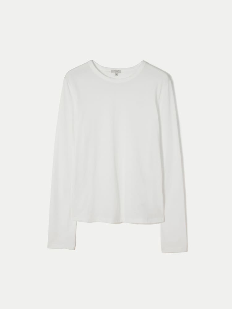 Jigsaw White Cotton Crew Neck Long Sleeve T-Shirt - Image 5 of 5 Jigsaw White Cotton Crew Neck Long Sleeve T-Shirt - Image 5 of 5