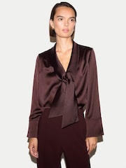 紅色 - Jigsaw Satin Drape Neckline Blouse - 圖片 1/5