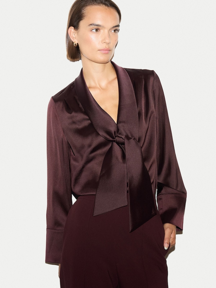 紅色 - Jigsaw Satin Drape Neckline Blouse - 圖片 2/5