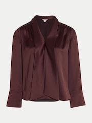 紅色 - Jigsaw Satin Drape Neckline Blouse - 圖片 5/5