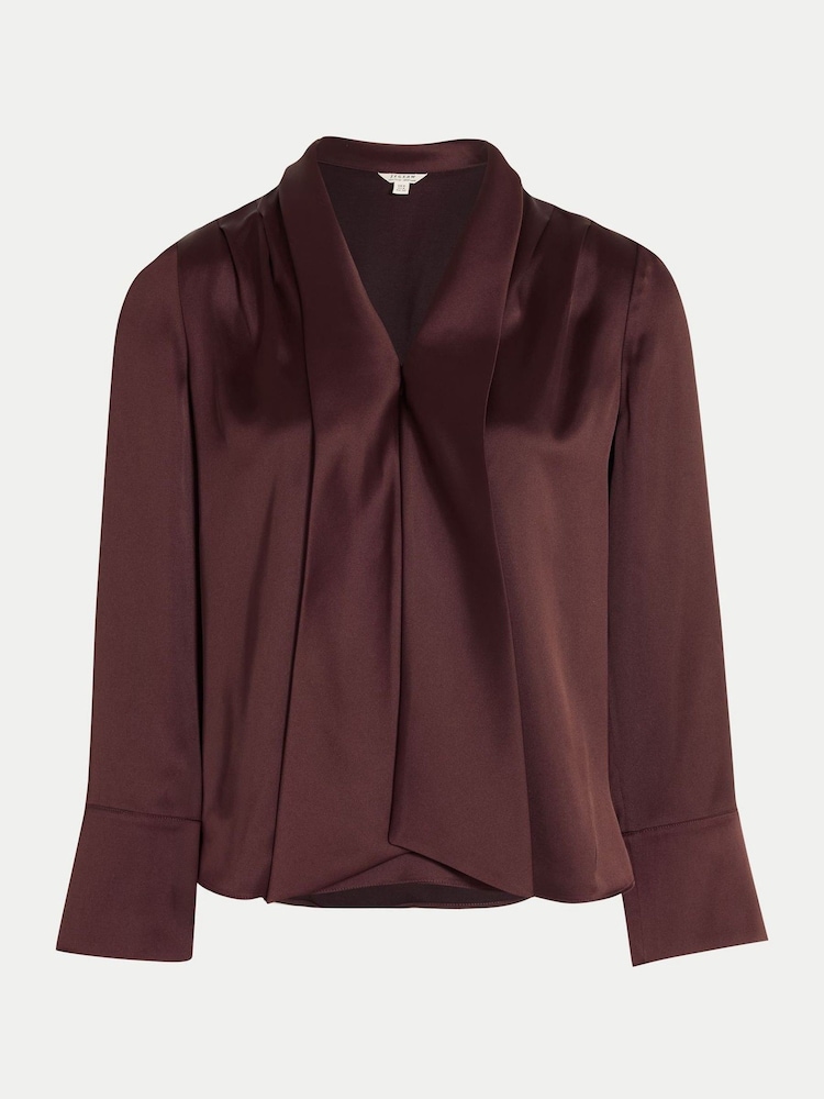紅色 - Jigsaw Satin Drape Neckline Blouse - 圖片 5/5